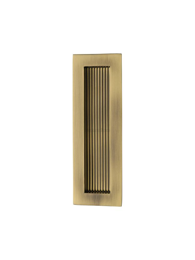 Reeded  Rectangular Flush Pull 175 x 58mm Antique Brass finish