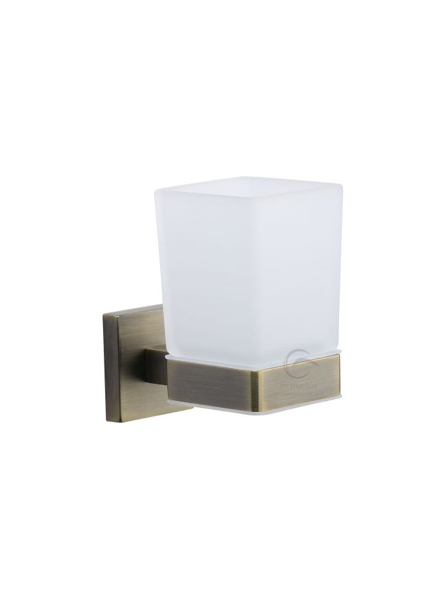 Chelsea Toothbrush Holder. Wall Mounted with Frosted Glass Tumbler. Matt Antique finish