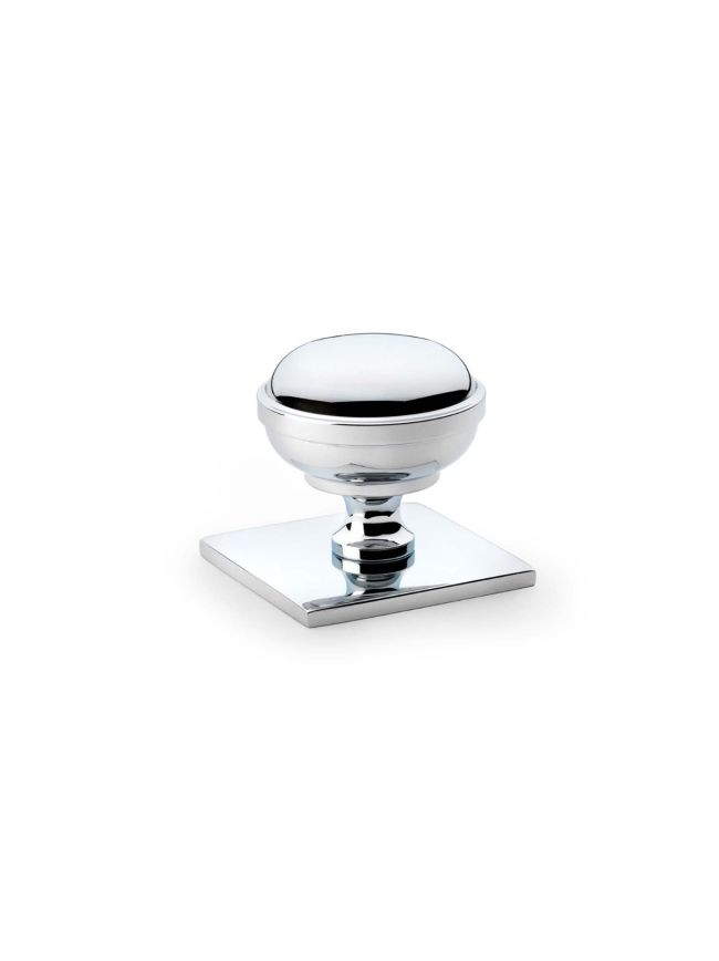 Alexander & Wilks - Quantock Cupboard Knob on Square Backplate - Polished Chrome - 34mm