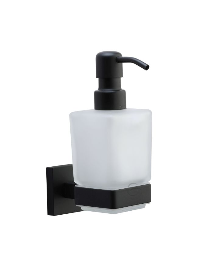 Chelsea Soap Dispenser. Wall Mounted with Frosted Glass and high quality STS pump. Black finish