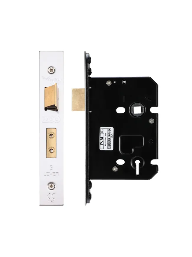 Zoo Hardware 3 Lever Sash Lock - 76mm C/W PVD Forend and Strike - Satin Stainless
