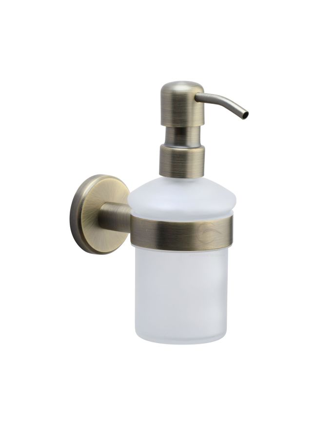 Oxford Soap Dispenser. Wall Mounted with Frosted Glass and high quality STS pump. Matt Antique finish