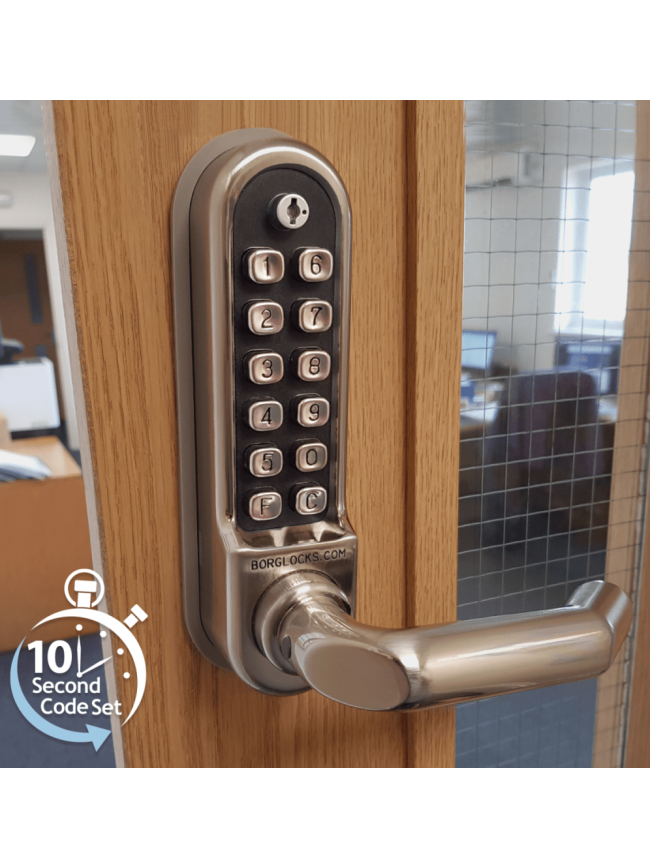 Borg BL5000 SS ECP - Easicode Pro, Round Bar Lever Handle Keypad & Inside Handle (No Device/With Optional Free Passage), Stainless Steel (SS) Finish