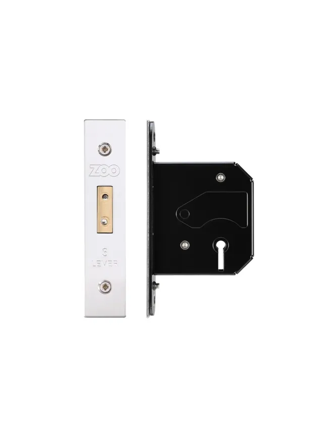 Zoo Hardware 3 Lever Replacement Dead Lock - 64mm c/w PVD Forend and Strike - Satin Stainless