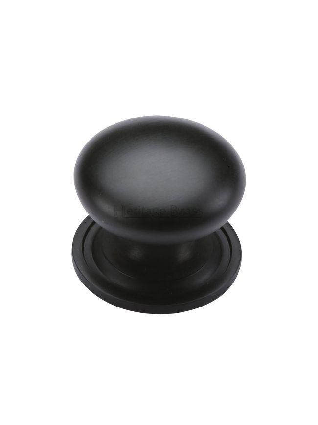 Heritage Brass Cabinet Knob Victorian Round Design with base 32mm Matt Black finish