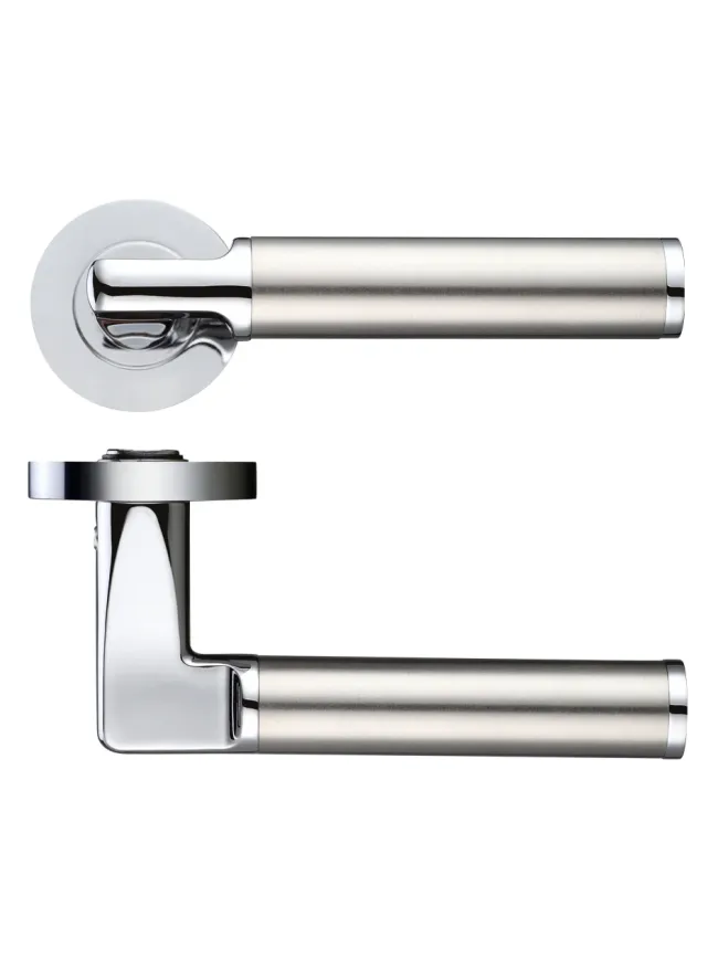 Zoo Hardware Milan lever on round rose - Polished Chrome / Satin Stainless