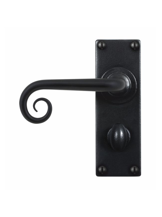 Curl Lever Handle on Backplate (Bathroom - Left Hand) - Flat Black
