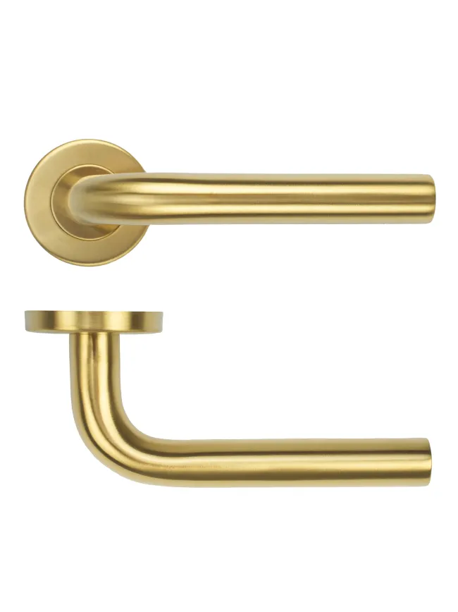 Zoo Hardware 19mm Radius Lever on Round Rose 52mm x 8mm Push-on Rose - BS EN 1906 Grade 3 - Grade 201 - PVD Satin Brass