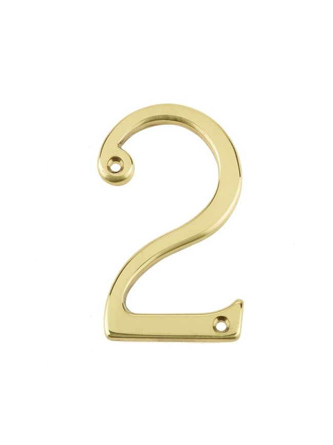 Jedo 75mm Screw Fix Numerals Polished Brass No. 2 - By Frelan Hardware - JN-2