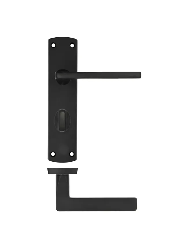 Zoo Hardware Leon lever on bathroom backplate - Matt Black