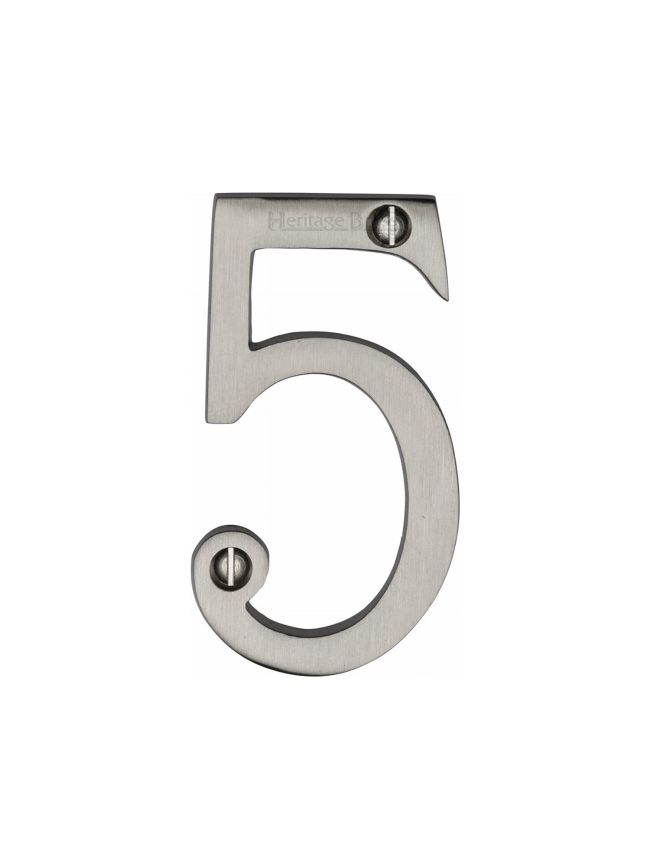 Heritage Brass Numeral 5 Face Fix 76mm (3") Satin Nickel finish