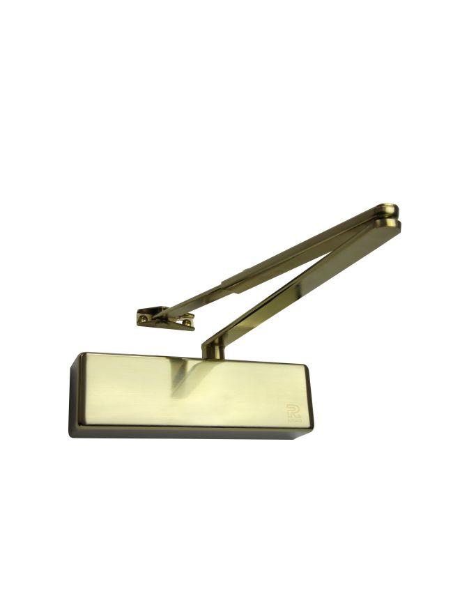 Rutland TS.3204 Door Closer, BC c/w Slim Line Cover, Flatbar Armset, Satin Brass