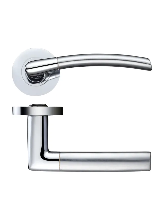 Zoo Hardware Olympus lever on round rose - Satin Chrome / Polished Chrome