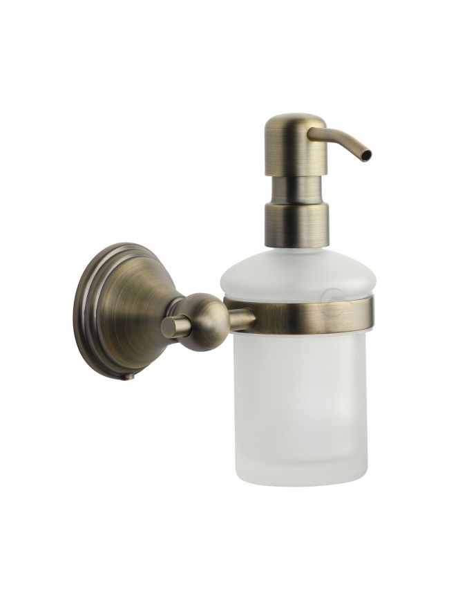 Cambridge Soap Dispenser. Wall Mounted with Frosted Glass and high quality STS pump. Matt Antique finish
