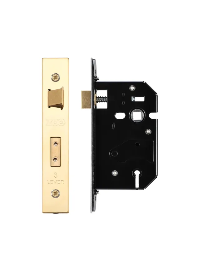 Zoo Hardware 3 Lever Replacement Sash Lock - 64mm c/w PVD Forend and Strike