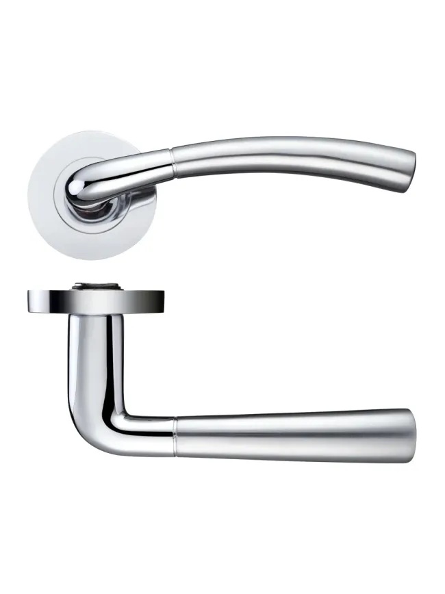 Zoo Hardware Saturn lever on round rose - Satin Chrome / Polished Chrome