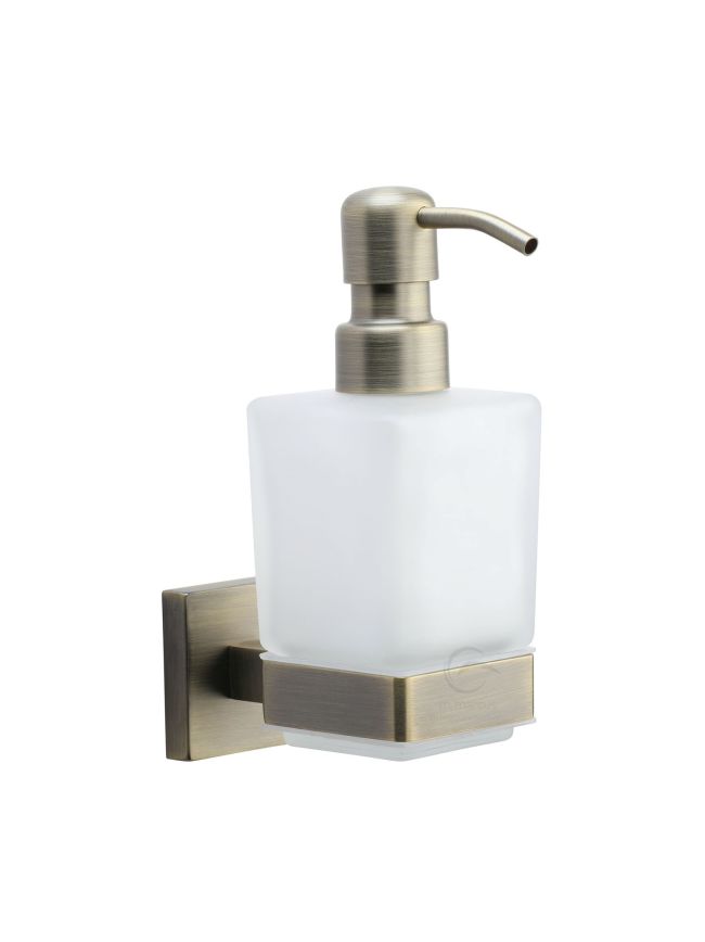 Chelsea Soap Dispenser. Wall Mounted with Frosted Glass and high quality STS pump. Matt Antique finish