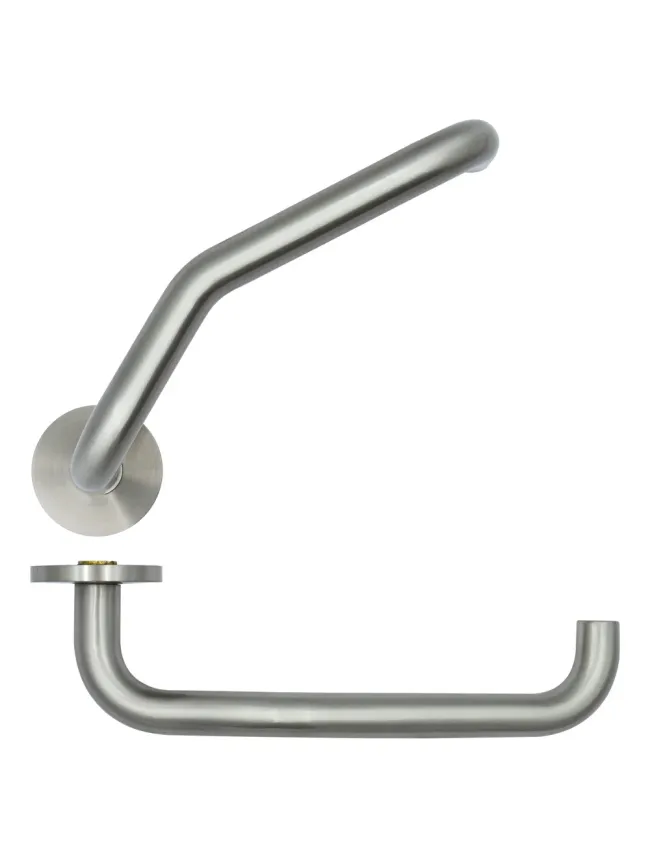 Zoo Hardware Cranked Return To Door Lever on 53mm x 6.5mm Sprung Rose - Sat.St.Steel - Stainless Steel