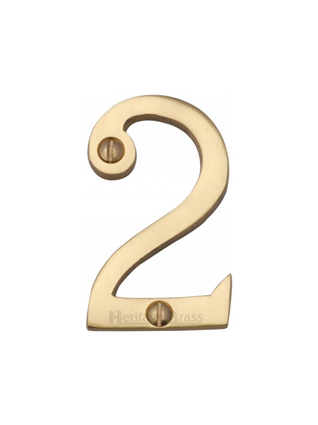 Heritage Brass Numeral 2 Face Fix 51mm (2") Polished Brass finish
