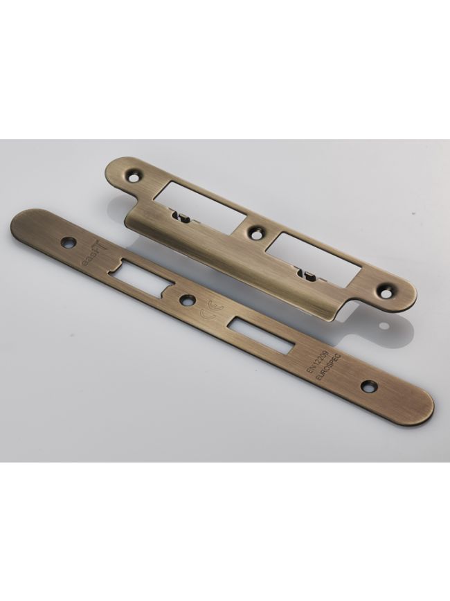 Forend Strike And Fixing Pack To Suit Din Euro Sash/Bathroom Lock (Security) Radius - Antique Brass