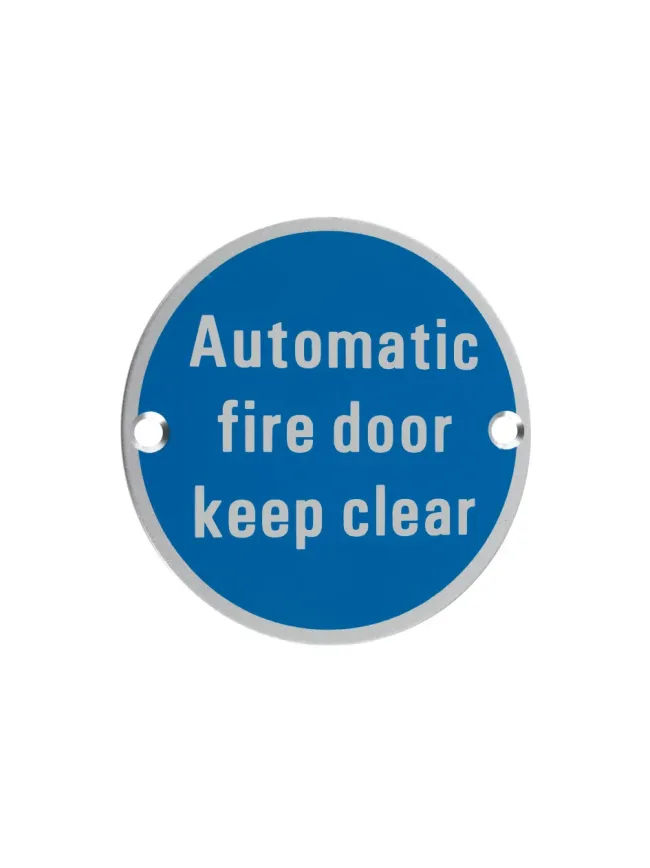 Zoo Hardware Signage - Automatic Fire Door Keep Clear - Satin Aluminium