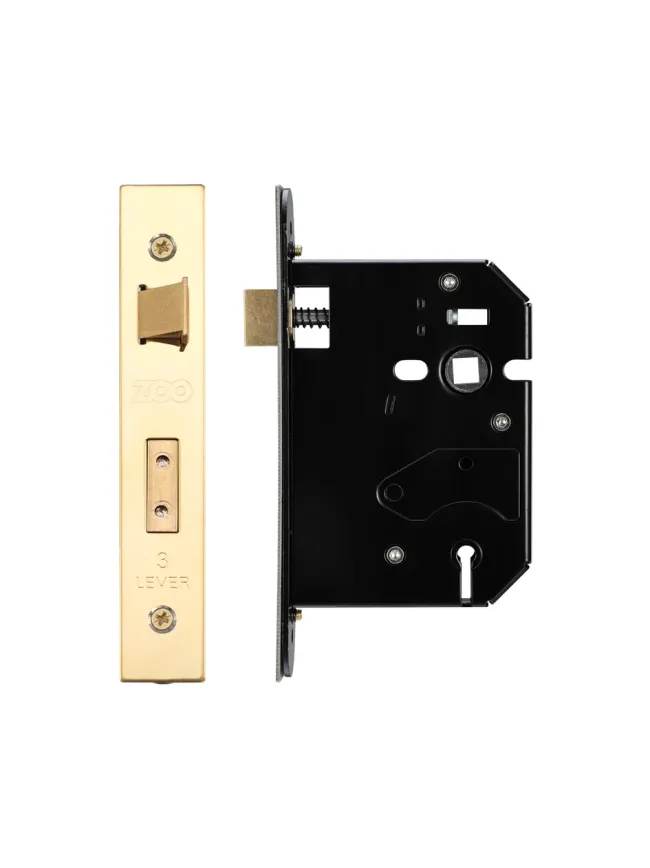 Zoo Hardware 3 Lever Replacement Sash Lock - 76mm c/w PVD Forend and Strike
