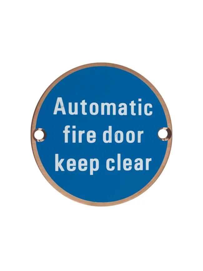 Zoo Hardware Automatic Fire Door Keep Clear - 76mm dia - PVD Bronze