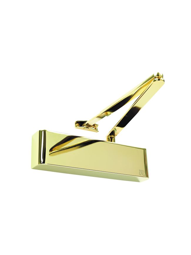 Rutland TS.9205 Door Closer, BC c/w Semi-Radius Cover, Flatbar Armset, Polished Brass