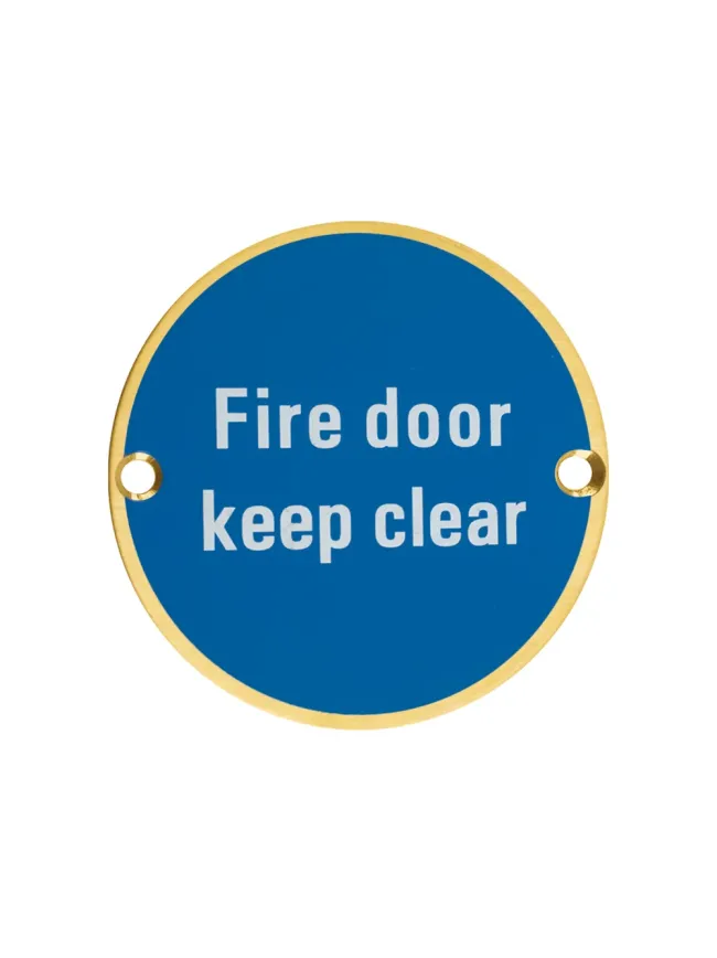 Zoo Hardware Fire Door Keep Clear - 76mm dia - Brass