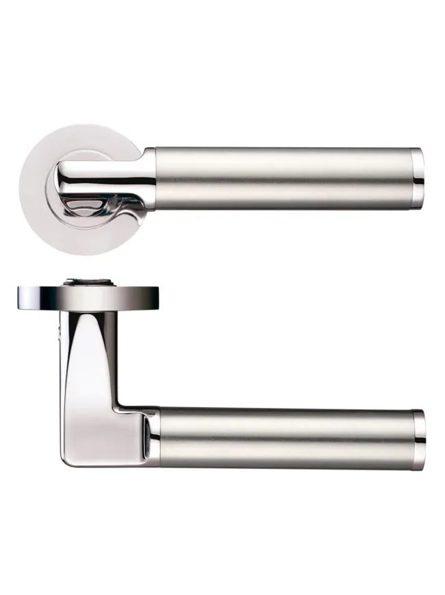 Zoo Hardware Milan lever on round rose - Polished Nickel / Satin Stainless