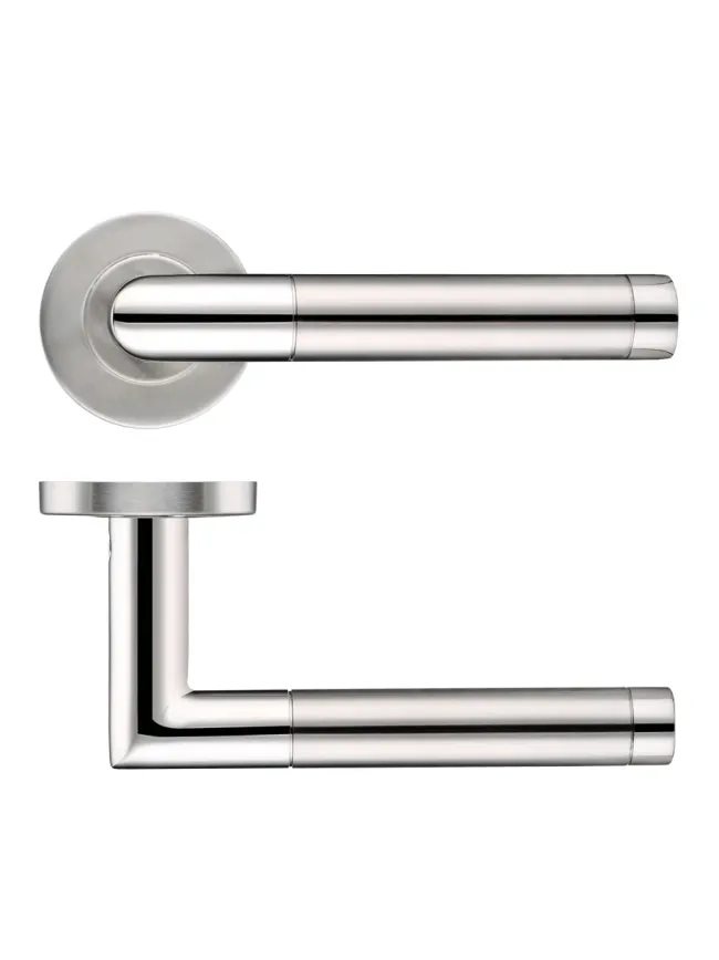Zoo Hardware 19mm Mitred Dual Finish Lever - Push On Rose - 52mm Dia - Grade 201 - Stainless Steel