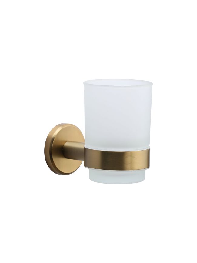 Oxford Toothbrush Holder. Wall Mounted with Frosted Glass Tumbler. Satin Brass finish