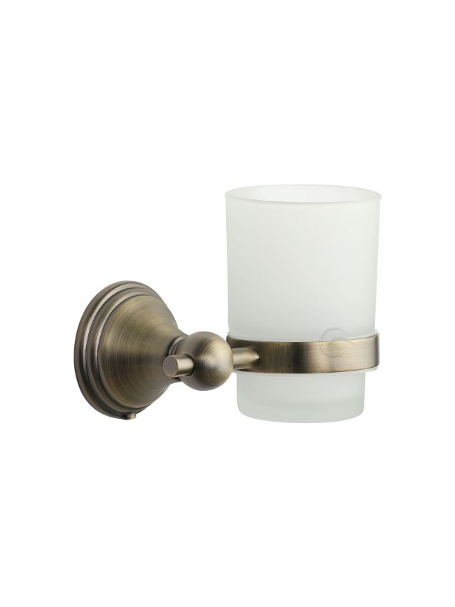 Cambridge Toothbrush Holder. Wall Mounted with Frosted Glass Tumbler. Matt Antique finish
