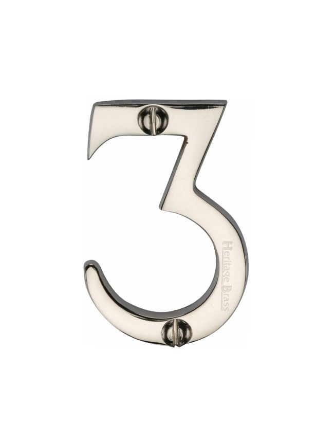 Heritage Brass Numeral 3 Face Fix 51mm (2") Polished Nickel finish