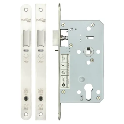Zoo Hardware Din night latch - 72mm c/c - backset 60mm - radius - Satin Stainless