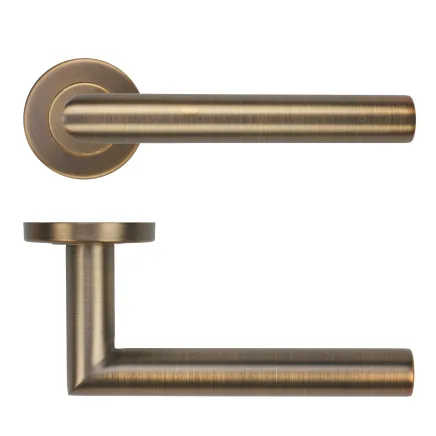 Zoo Hardware 19mm Mitred Lever on Round Rose 52mm x 8mm Push-on Rose - BS EN 1906 Grade 3 - Grade 201 - Antique Brass