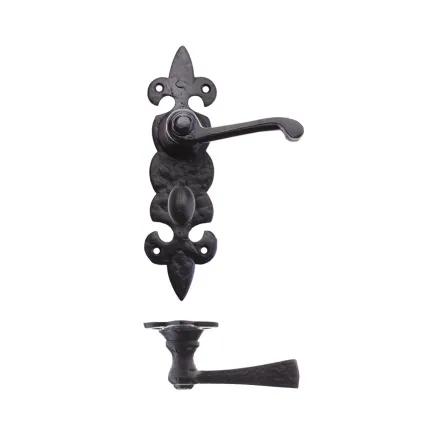 Zoo Hardware Lever on Fleur de Lys Bathroom Backplate - Black