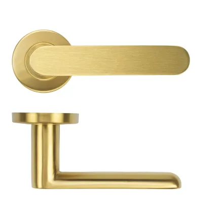 Zoo Hardware Atlas Lever on Round Rose 52mm x 8mm Push-on Rose - BS EN 1906 Grade 3 - Grade 201 - PVD Satin Brass