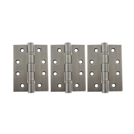 Atlantic Ball Bearing Hinges Grade 13 Fire Rated 4" x 3" x 3mm - Matt Gun Metal (Set of 3)