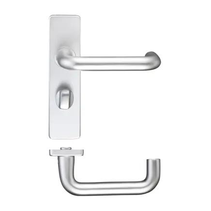 Zoo Hardware Return to Door Lever on Bathroom Backplate - Satin