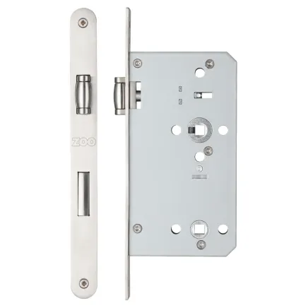 Zoo Hardware Roller din bathroom - 78mm c/c - backset 60mm - radius - Satin Stainless