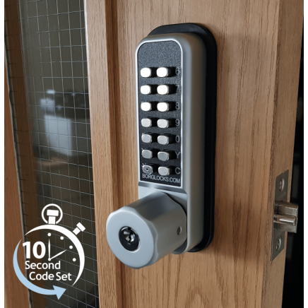 Borg BL2701 SC ECP - Easicode Pro, Hex Knob With Key Override (6 Pin Cylinder), Inside Paddle Handle Optional Holdback, Satin Chrome Finish