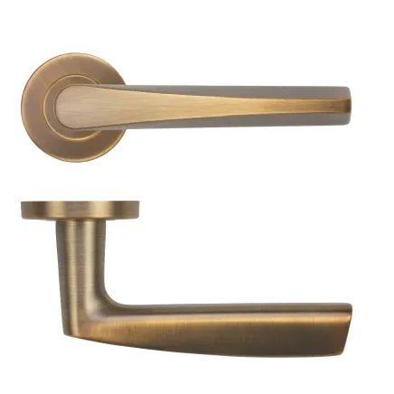 Zoo Hardware Designer Lever on Round Rose 52mm x 8mm Push-on Rose - BS EN 1906 Grade 3 - Grade 201 - Antique Brass