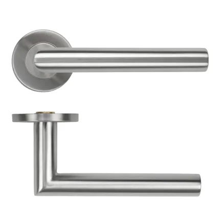 Zoo Hardware 19mm Mitred Lever on Round Rose 53mm x 6mm Push-on Rose - BS EN 1906 Grade 3 - Grade 201 - Satin Stainless