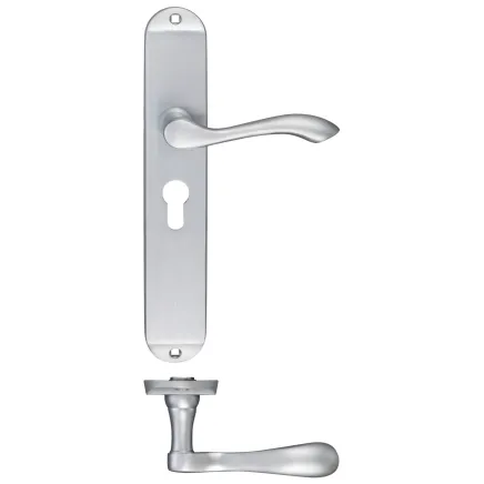 Zoo Hardware Arundel Lever Euro Lock (47.5mm c/c) Furniture - Long Plate 245 x 42mm - Satin Chrome