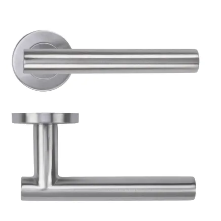 Zoo Hardware 19mm Straight T-Bar Lever on Round Rose 52mm x 8mm Push-on Rose - BS EN 1906 Grade 3 - Grade 201 - Satin Stainless
