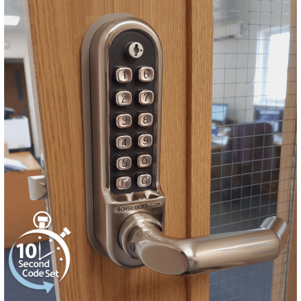BL5001 SS ECP - Easicode Pro, Round Bar Lever Handle Keypad & Round Bar Inside Handle, Stainless Steel (SS) Finish