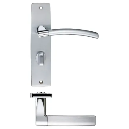 Zoo Hardware Amalfi lever on bathroom backplate - Satin Chrome / Polished Chrome