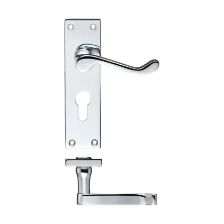Zoo Hardware Project Victorian scroll lever on euro backplate -150mm x 40mm - Polished Chrome