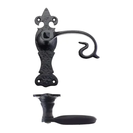 Zoo Hardware Scroll Lever on Fleur De Lys Backplate - 6" - Latch - Black